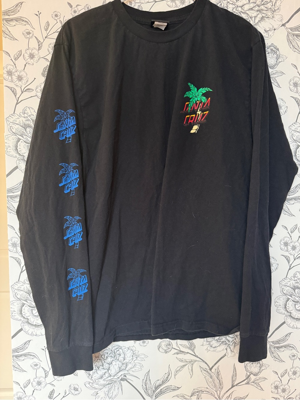 Santa Cruz Black Crewneck Tee with Logo Neck Tag